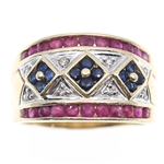 14K YELLOW GOLD RUBY, SAPPHIRE & DIAMOND RING