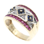14K YELLOW GOLD RUBY, SAPPHIRE & DIAMOND RING