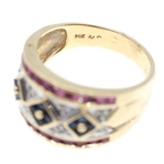 14K YELLOW GOLD RUBY, SAPPHIRE & DIAMOND RING