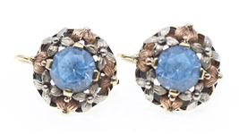14K YELLOW WHITE ROSE GOLD & BLUE TOPAZ EARRINGS
