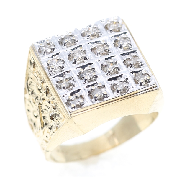 MENS 10K YELLOW GOLD DIAMOND CLUSTER RING