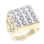 MENS 10K YELLOW GOLD DIAMOND CLUSTER RING