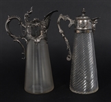 ART NOUVEAU SILVERPLATE & CRYSTAL CLARET JUGS 