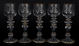 ART NOUVEAU BOHEMIAN GLASS WINE GLASSES & CLARET JUG