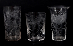 ETCHED GLASS & CRYSTAL DECANTER AND DRINKWARE