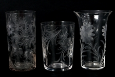 ETCHED GLASS & CRYSTAL DECANTER AND DRINKWARE