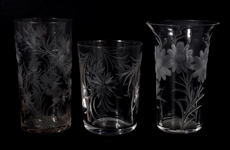 ETCHED GLASS & CRYSTAL DECANTER AND DRINKWARE