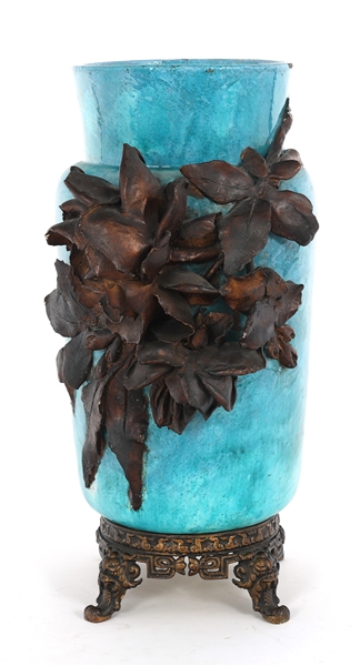 EMILE GALLE STONEWARE HIGH RELIEF FLORAL VASE