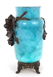 EMILE GALLE STONEWARE HIGH RELIEF FLORAL VASE