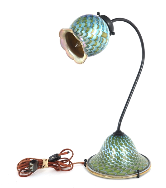 CARL RADKE SWAN NECK ART NOUVEAU STYLE GLASS TABLE LAMP