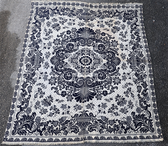 19th C. JACQUARD TAPESTRY COVERLET