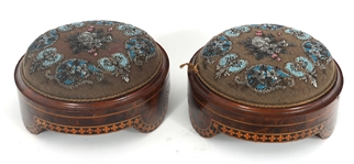 PAIR VICTORIAN BEADED GOUT FOOTSTOOLS