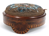 PAIR VICTORIAN BEADED GOUT FOOTSTOOLS