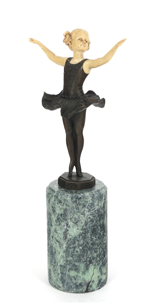 AFTER J. PREISS BALLERINA BRONZE STATUE ON MARBLE BASE