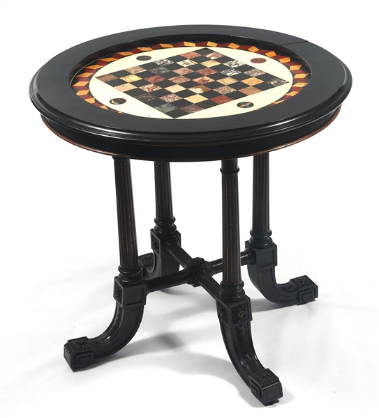 VICTORIAN CIRCULAR SPECIMEN MARBLE CHESS GAME TABLE