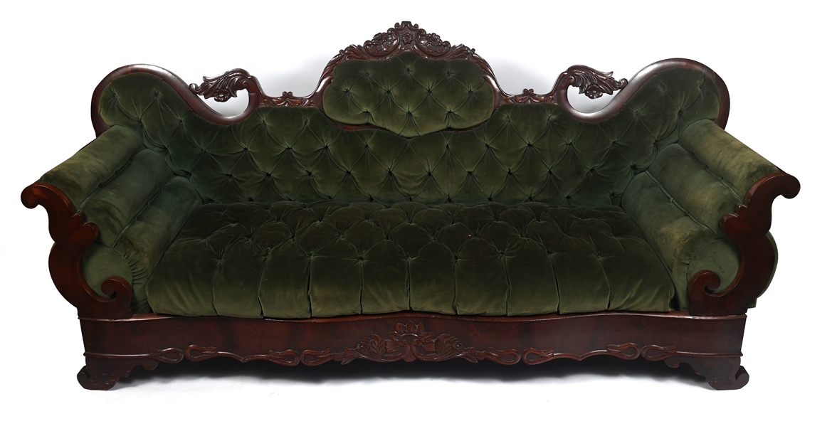 VICTORIAN ROSEWOOD & EMERALD GREEN VELVET COUCH