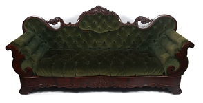VICTORIAN ROSEWOOD & EMERALD GREEN VELVET COUCH