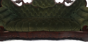 VICTORIAN ROSEWOOD & EMERALD GREEN VELVET COUCH