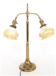 QUEZAL ART GLASS DOUBLE TABLE LAMP