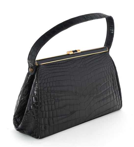 COBLENTZ MID-20TH C. ALLIGATOR BLACK LEATHER EVENING BAG