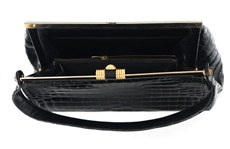 COBLENTZ MID-20TH C. ALLIGATOR BLACK LEATHER EVENING BAG