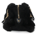MARC JACOBS BLACK FAUX FUR & BRASS CHAIN BOWLING BAG