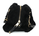 MARC JACOBS BLACK FAUX FUR & BRASS CHAIN BOWLING BAG