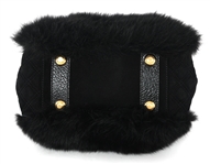 MARC JACOBS BLACK FAUX FUR & BRASS CHAIN BOWLING BAG