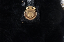 MARC JACOBS BLACK FAUX FUR & BRASS CHAIN BOWLING BAG