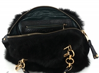 MARC JACOBS BLACK FAUX FUR & BRASS CHAIN BOWLING BAG