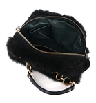 MARC JACOBS BLACK FAUX FUR & BRASS CHAIN BOWLING BAG