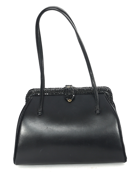 JUDITH LEIBER RHINESTONE & LEATHER BLACK EVENING BAG