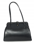 JUDITH LEIBER RHINESTONE & LEATHER BLACK EVENING BAG