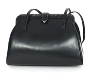 JUDITH LEIBER RHINESTONE & LEATHER BLACK EVENING BAG