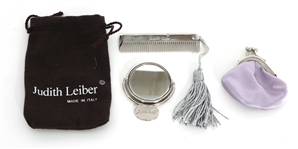 JUDITH LEIBER SATIN & RHINESTONE LAVENDER EVENING BAG 