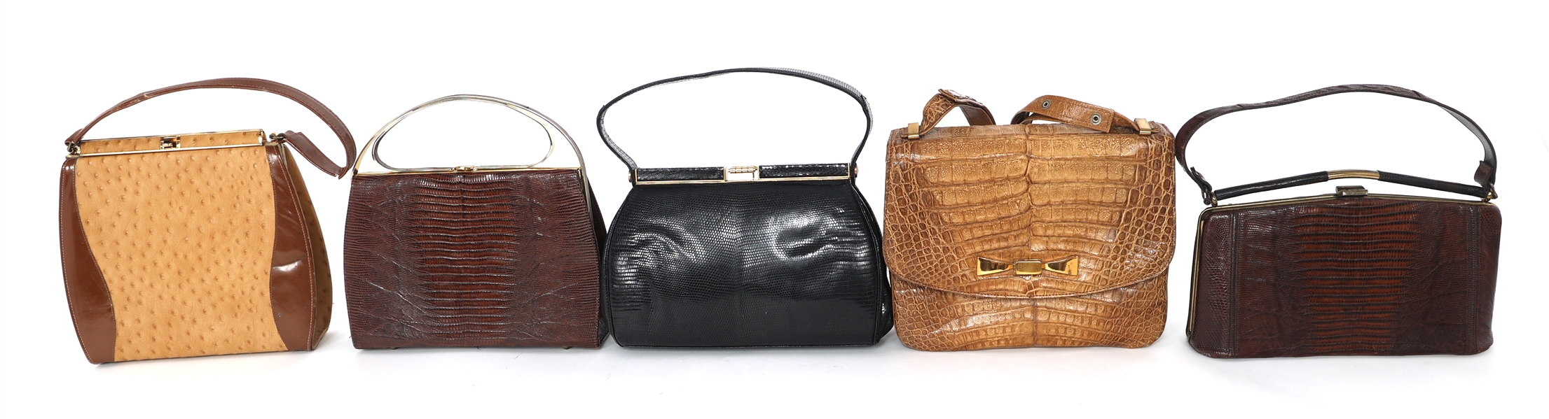MID-20TH C. BLACK, BROWN, & TAN LEATHER HANDBAGS 
