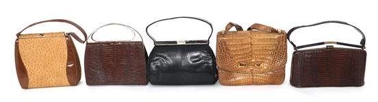 MID-20TH C. BLACK, BROWN, & TAN LEATHER HANDBAGS 