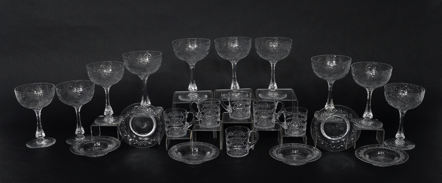 WEBB CORBETT ROCK CRYSTAL WINE GLASSES & PUNCH CUPS