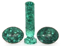 CARVED MALACHITE VASE & DISHES 
