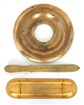 VICTORIAN RENAISSANCE REVIVAL BRASS & AGATE DESK SET