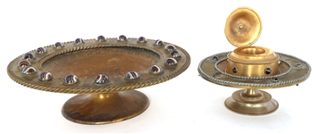 VICTORIAN RENAISSANCE REVIVAL BRASS & AGATE DESK SET