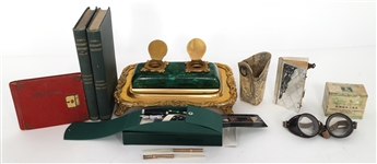 STUDY ACCESSORIES - BOOKS, INK WELL, FOUNTAIN PEN