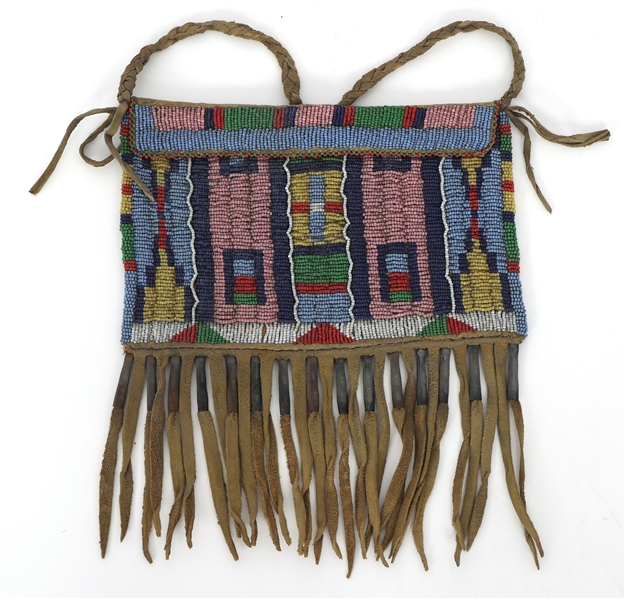 NATIVE AMERICAN BEADED HIDE POUCH 