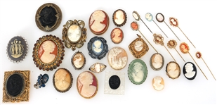 COSTUME JEWELRY SHELL AND COMPOSITE CAMEO PINS 