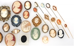 COSTUME JEWELRY SHELL AND COMPOSITE CAMEO PINS 