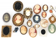 COSTUME JEWELRY SHELL AND COMPOSITE CAMEO PINS 