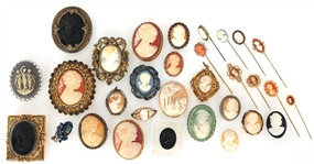 COSTUME JEWELRY SHELL AND COMPOSITE CAMEO PINS 