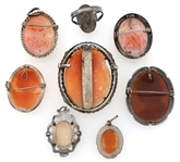SILVER CAMEO PENDANTS, BROOCHES, & RING 