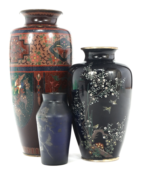 GLASS AND ENAMEL VASES 