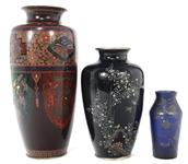 GLASS AND ENAMEL VASES 